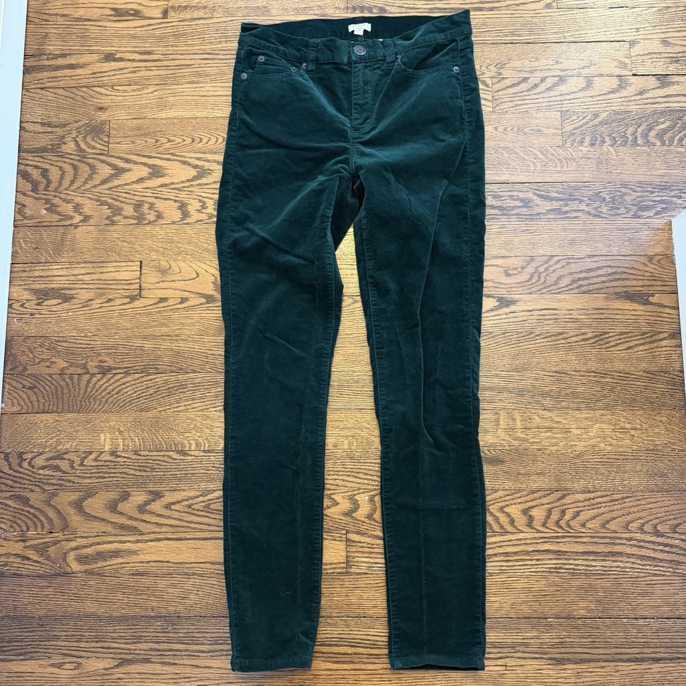 J. Crew Pants Women's Size 27 Mid Rise Skinny Jean Velvet‎ Green Stretch Ankle